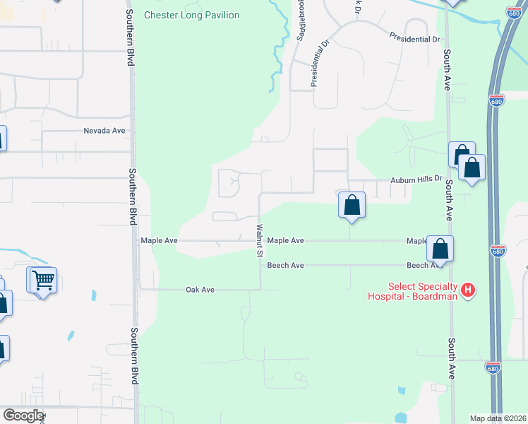 map of restaurants, bars, coffee shops, grocery stores, and more near 7906 Walnut Street in Youngstown