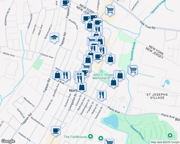 map of restaurants, bars, coffee shops, grocery stores, and more near 202 Willow Avenue in Northvale