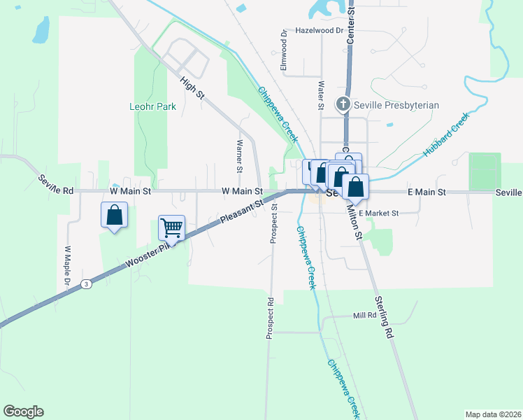 map of restaurants, bars, coffee shops, grocery stores, and more near 14 Prospect Street in Seville