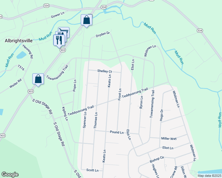 map of restaurants, bars, coffee shops, grocery stores, and more near 230 Keats Lane in Albrightsville