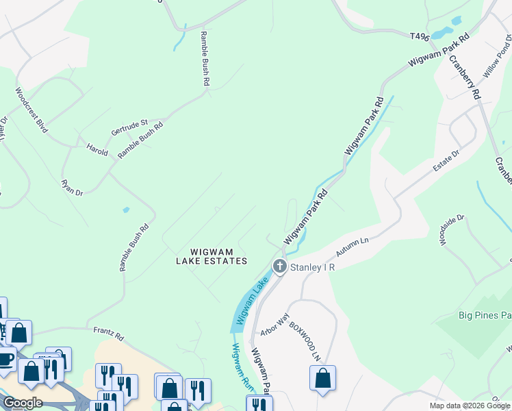 map of restaurants, bars, coffee shops, grocery stores, and more near Woodruff Ln in Stroudsburg