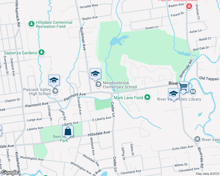 map of restaurants, bars, coffee shops, grocery stores, and more near 32 Piermont Avenue in Hillsdale