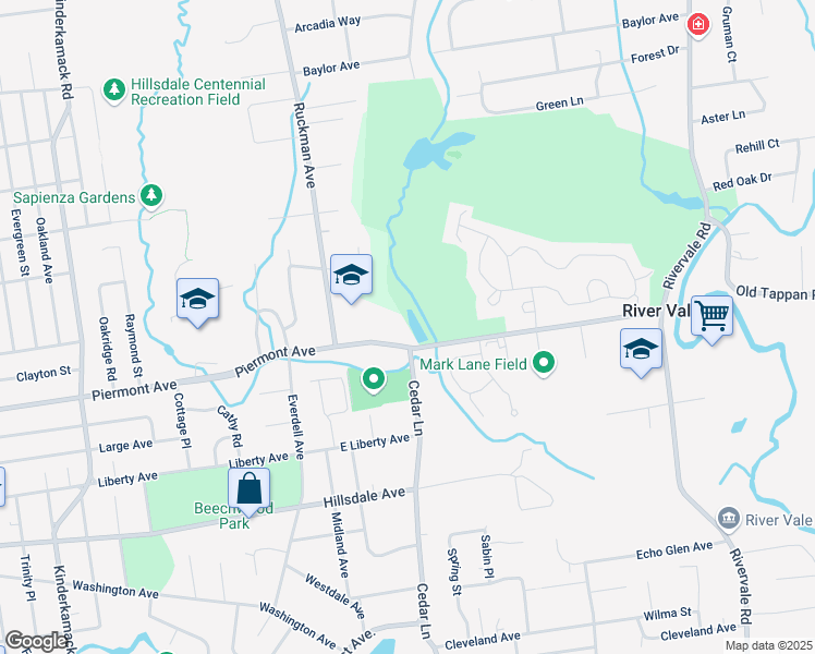map of restaurants, bars, coffee shops, grocery stores, and more near 20 Piermont Avenue in Hillsdale