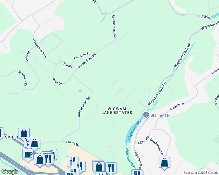 map of restaurants, bars, coffee shops, grocery stores, and more near Pinewood Lane in Stroudsburg
