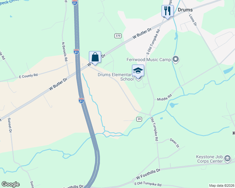map of restaurants, bars, coffee shops, grocery stores, and more near 2-18 South Beisels Road in Drums