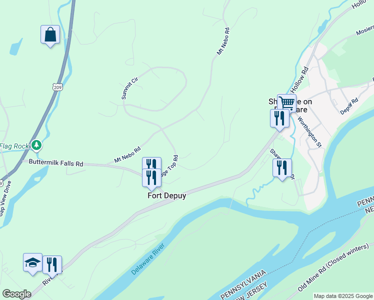 map of restaurants, bars, coffee shops, grocery stores, and more near 19 Ridgewood Drive in East Stroudsburg