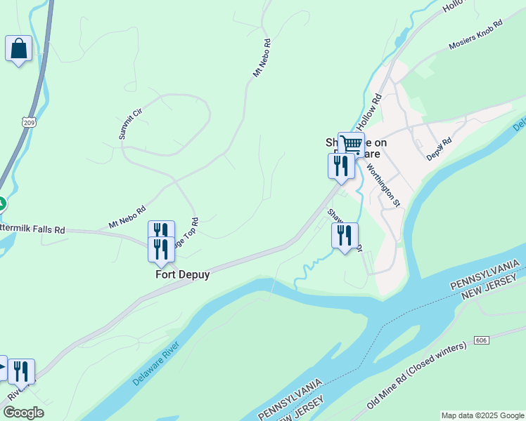 map of restaurants, bars, coffee shops, grocery stores, and more near 22 Valley View Drive in East Stroudsburg