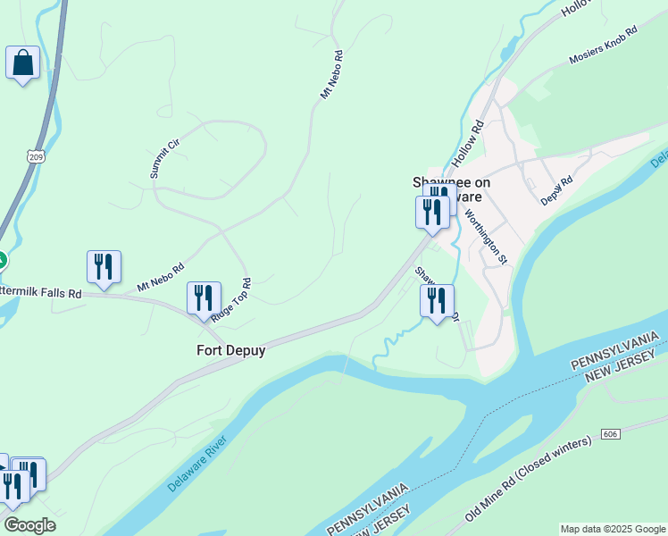map of restaurants, bars, coffee shops, grocery stores, and more near 22 Valley View Drive in East Stroudsburg