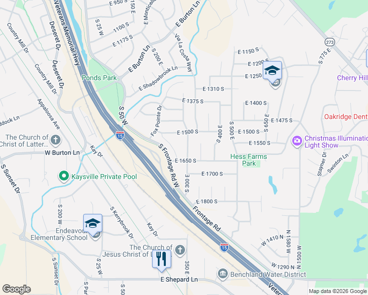 map of restaurants, bars, coffee shops, grocery stores, and more near 1578 South 300 East in Kaysville