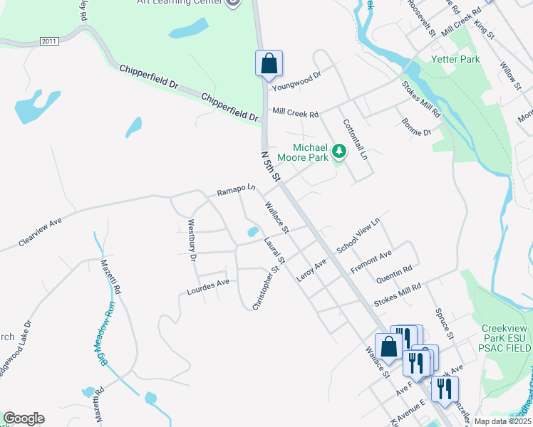 map of restaurants, bars, coffee shops, grocery stores, and more near 2148 Wallace St in Stroudsburg