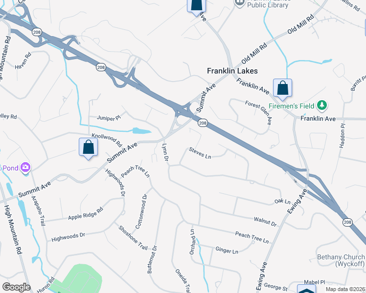 map of restaurants, bars, coffee shops, grocery stores, and more near 567 Summit Avenue in Franklin Lakes