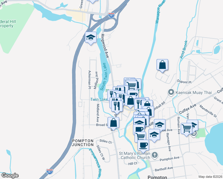 map of restaurants, bars, coffee shops, grocery stores, and more near 15 Kluge Street in Pompton Lakes