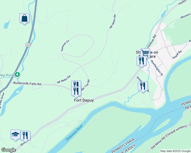 map of restaurants, bars, coffee shops, grocery stores, and more near 17 Ridgewood Drive in East Stroudsburg