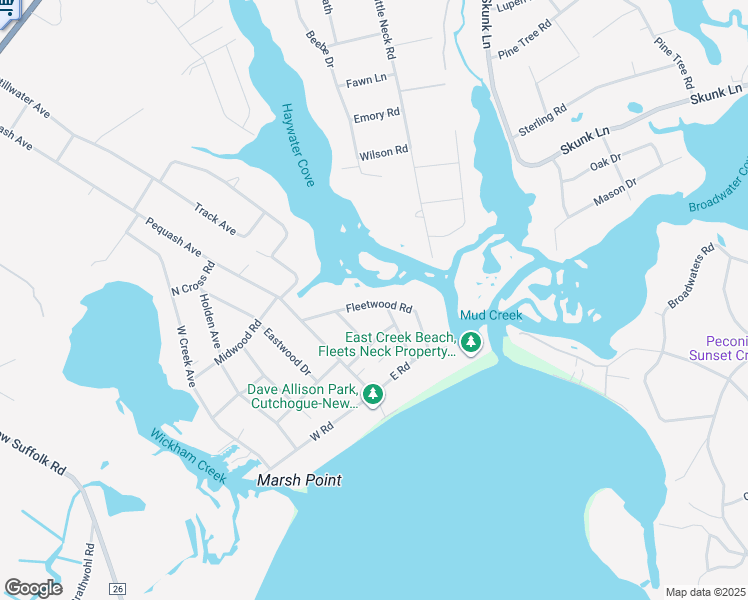 map of restaurants, bars, coffee shops, grocery stores, and more near 945 Fleetwood Road in Cutchogue