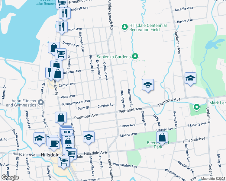 map of restaurants, bars, coffee shops, grocery stores, and more near 277 Kinderkamack Road in Hillsdale