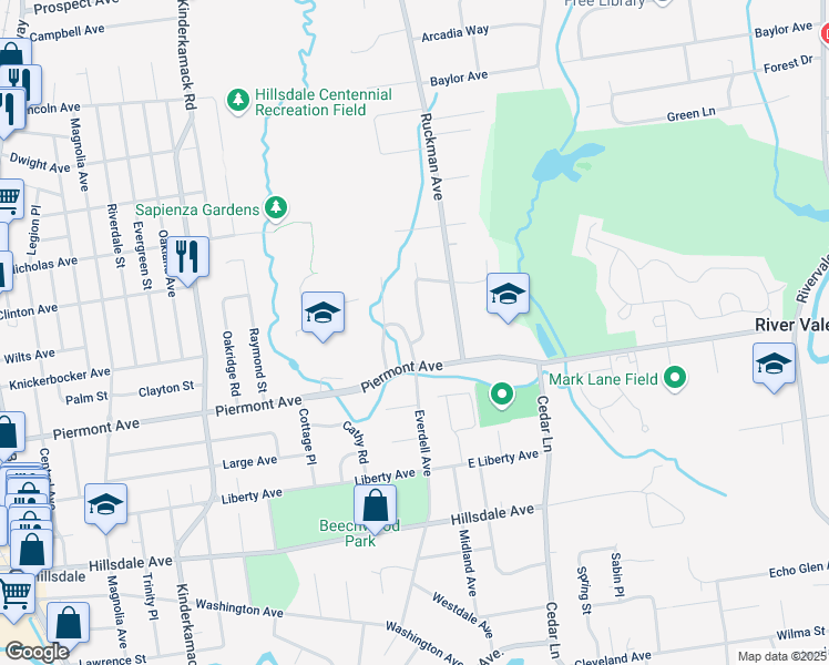 map of restaurants, bars, coffee shops, grocery stores, and more near 42 Rawson Court in Hillsdale