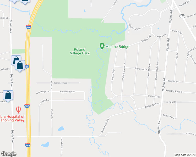 map of restaurants, bars, coffee shops, grocery stores, and more near 7504 Indian Trail in Poland
