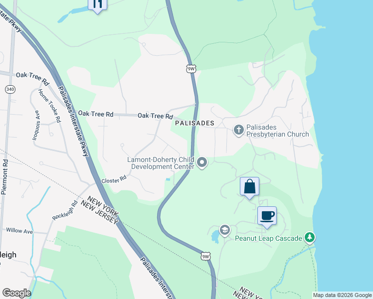 map of restaurants, bars, coffee shops, grocery stores, and more near 38 Fern Road in Palisades
