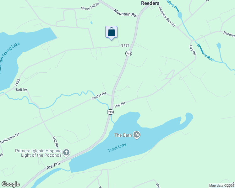 map of restaurants, bars, coffee shops, grocery stores, and more near 2044 Route 715 in Stroudsburg