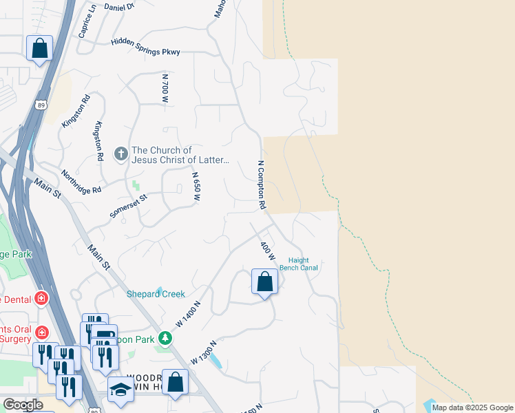 map of restaurants, bars, coffee shops, grocery stores, and more near 1817 North Compton Road in Farmington