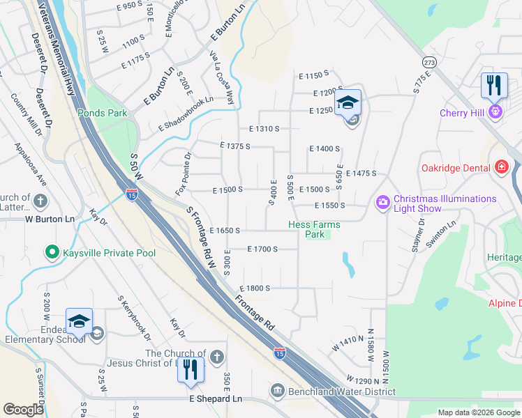 map of restaurants, bars, coffee shops, grocery stores, and more near 1536 South 400 East in Kaysville