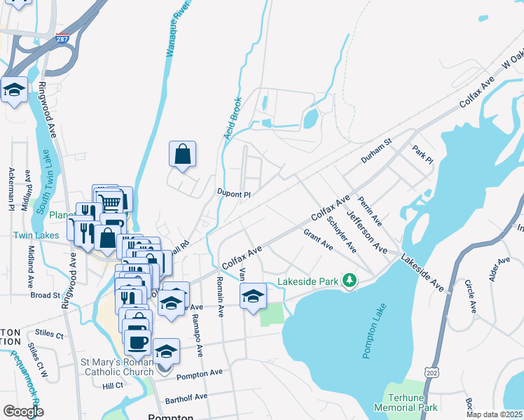 map of restaurants, bars, coffee shops, grocery stores, and more near 11 Walnut Street in Pompton Lakes