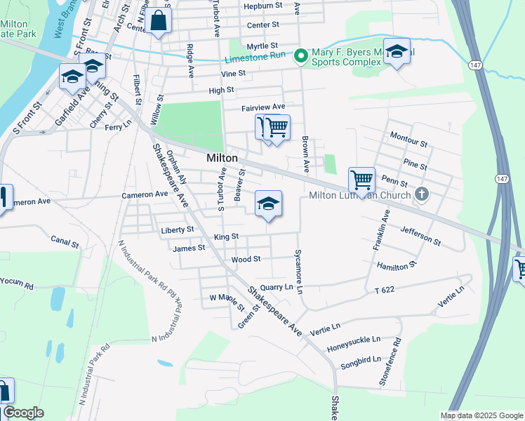 map of restaurants, bars, coffee shops, grocery stores, and more near 114 Georgetown Lane in Milton