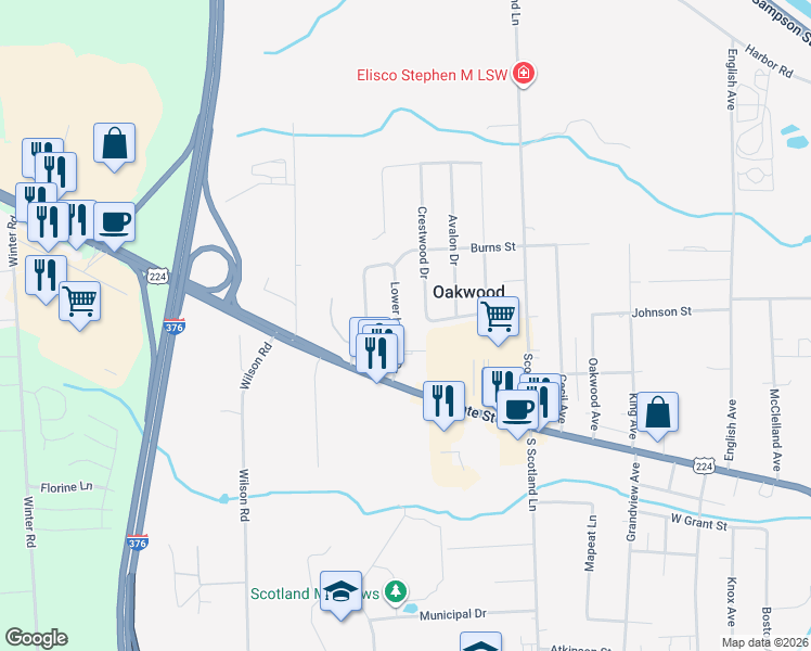 map of restaurants, bars, coffee shops, grocery stores, and more near 15 Lower Idlewild Drive in New Castle