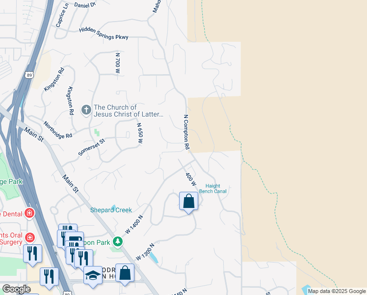 map of restaurants, bars, coffee shops, grocery stores, and more near 1817 North Compton Road in Farmington