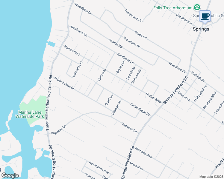 map of restaurants, bars, coffee shops, grocery stores, and more near 34 Cedar Ridge Drive in East Hampton