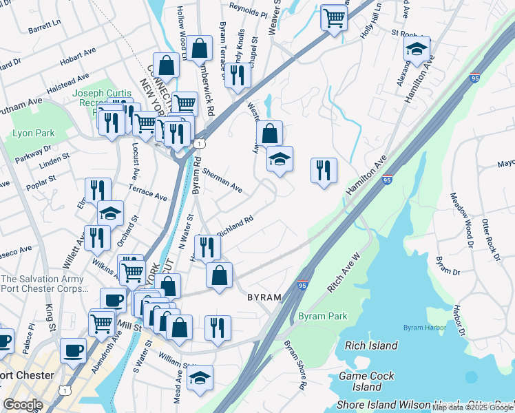 map of restaurants, bars, coffee shops, grocery stores, and more near 183 Henry Street in Greenwich
