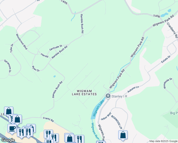 map of restaurants, bars, coffee shops, grocery stores, and more near 2551 Shagbark Lane in Stroudsburg