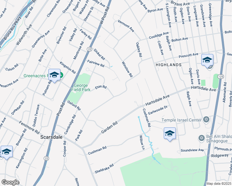 map of restaurants, bars, coffee shops, grocery stores, and more near 35 Eton Road in Scarsdale