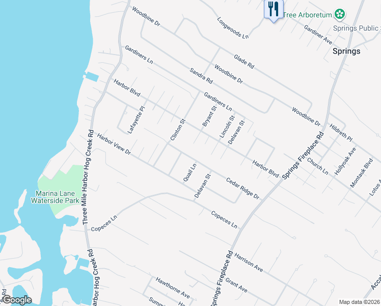 map of restaurants, bars, coffee shops, grocery stores, and more near 34 Cedar Ridge Drive in East Hampton
