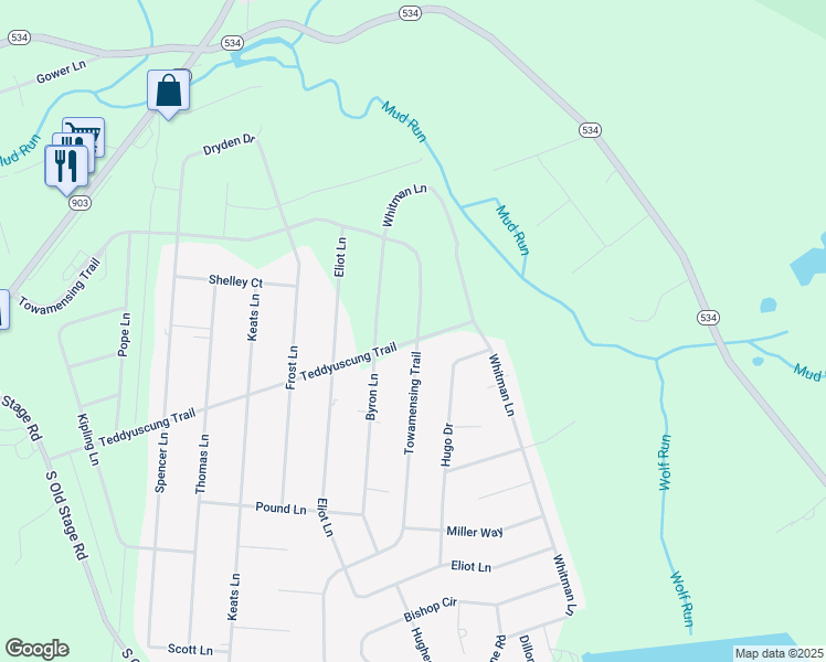 map of restaurants, bars, coffee shops, grocery stores, and more near 212 Towamensing Trail in Albrightsville