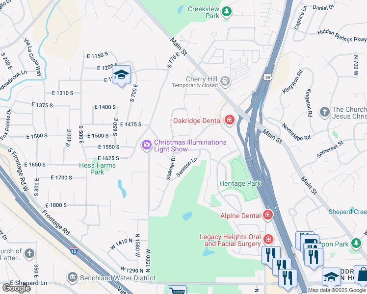 map of restaurants, bars, coffee shops, grocery stores, and more near 1372 Sweetwater Lane in Farmington