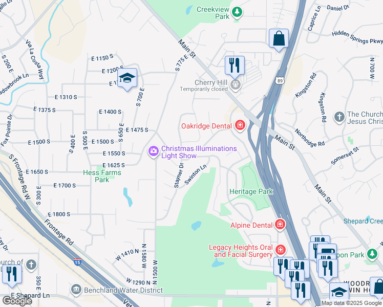 map of restaurants, bars, coffee shops, grocery stores, and more near 1372 Sweetwater Lane in Farmington