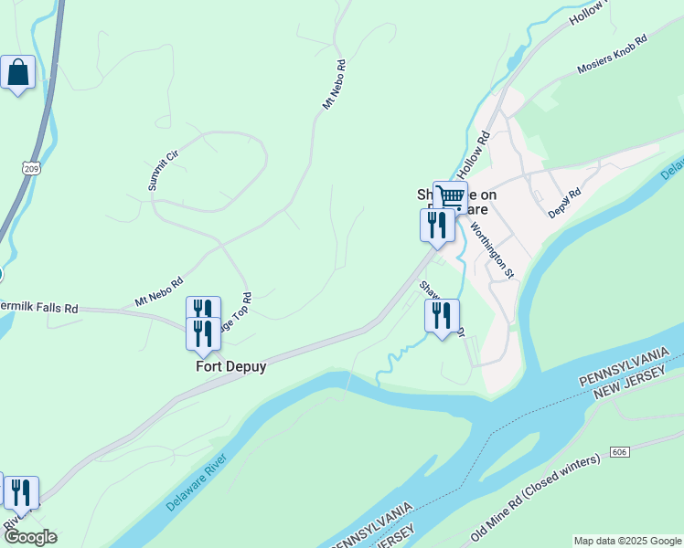 map of restaurants, bars, coffee shops, grocery stores, and more near 28 Valley View Drive in East Stroudsburg