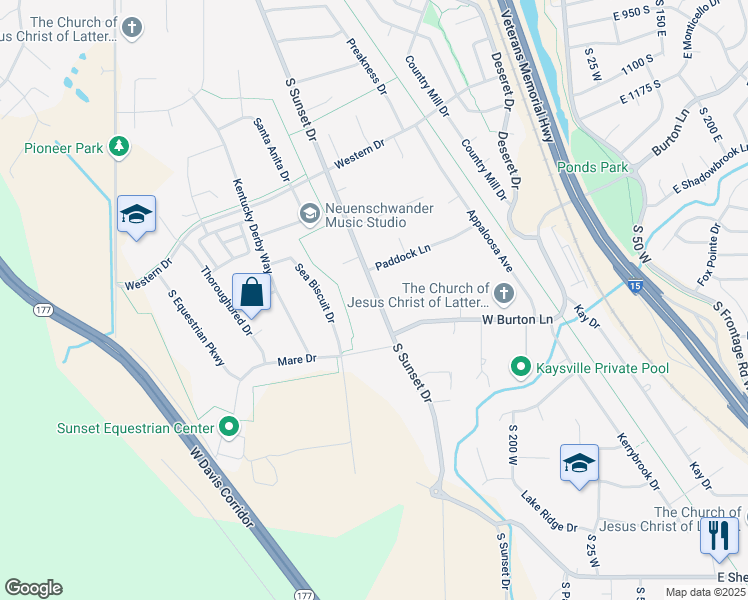 map of restaurants, bars, coffee shops, grocery stores, and more near 1166 South Sunset Drive in Kaysville