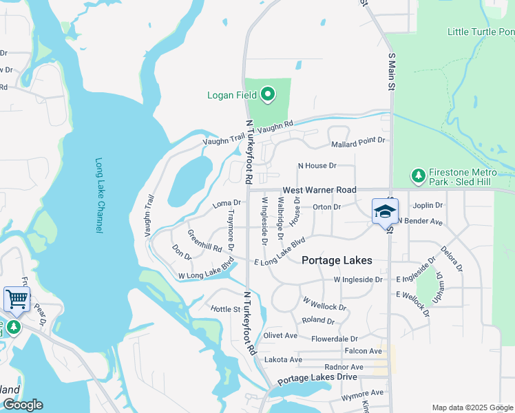 map of restaurants, bars, coffee shops, grocery stores, and more near 340 West Ingleside Drive in Akron
