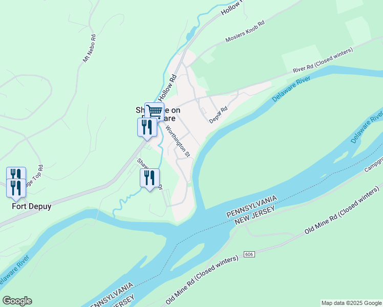 map of restaurants, bars, coffee shops, grocery stores, and more near 151 Worthington Avenue in East Stroudsburg