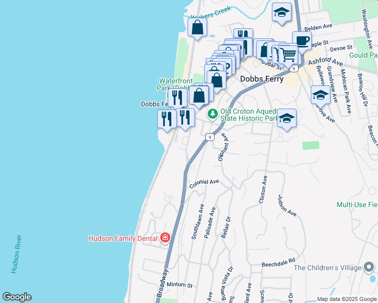 map of restaurants, bars, coffee shops, grocery stores, and more near 29 Livingston Avenue in Dobbs Ferry