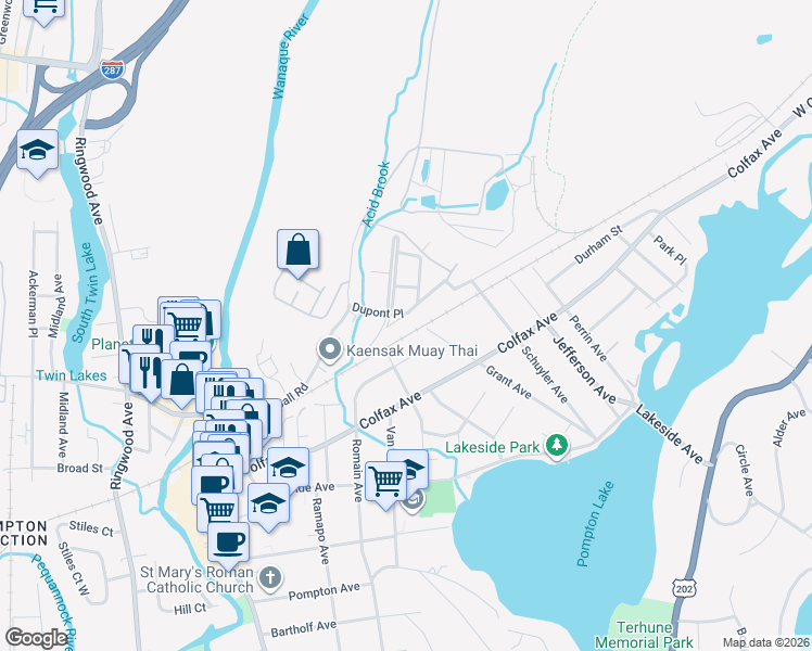 map of restaurants, bars, coffee shops, grocery stores, and more near 11 Walnut Street in Pompton Lakes
