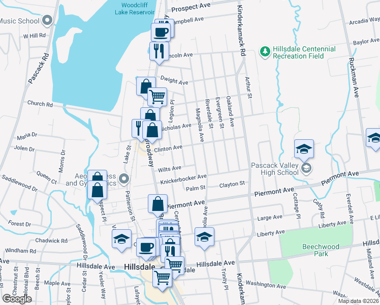 map of restaurants, bars, coffee shops, grocery stores, and more near 51 Vincent Street in Hillsdale
