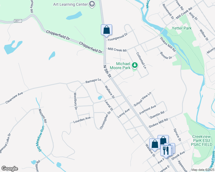 map of restaurants, bars, coffee shops, grocery stores, and more near 2148 Wallace St in Stroudsburg
