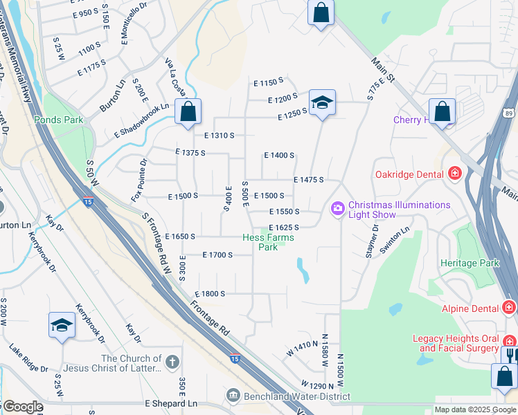 map of restaurants, bars, coffee shops, grocery stores, and more near 517 East 1550 South in Kaysville