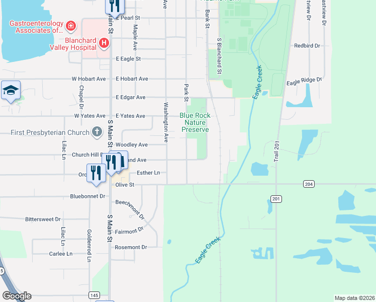 map of restaurants, bars, coffee shops, grocery stores, and more near 2416 Park Street in Findlay