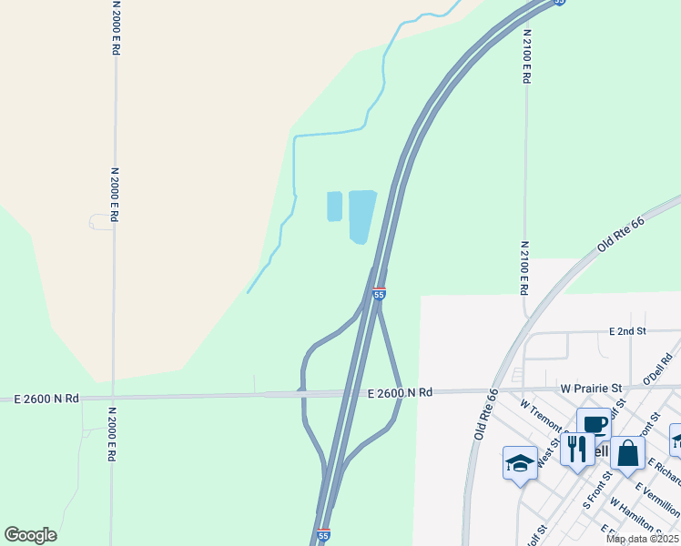 map of restaurants, bars, coffee shops, grocery stores, and more near in Odell