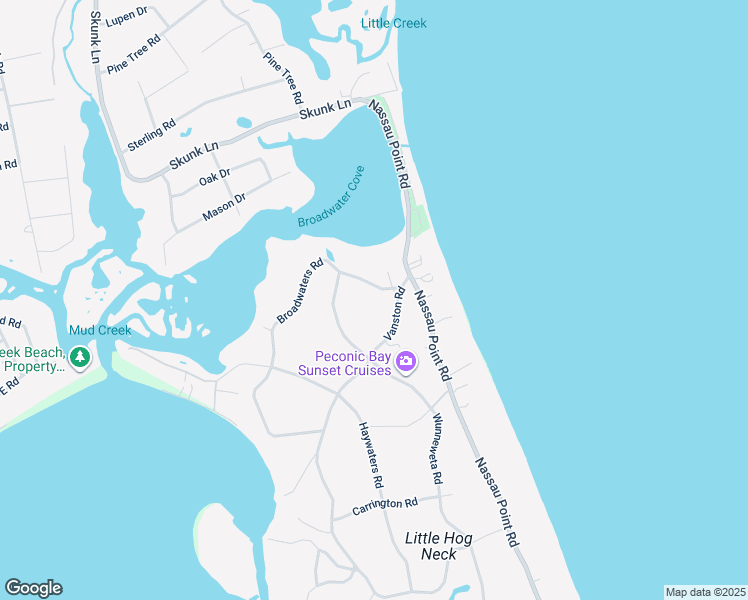 map of restaurants, bars, coffee shops, grocery stores, and more near 155 Broadwaters Road in Cutchogue