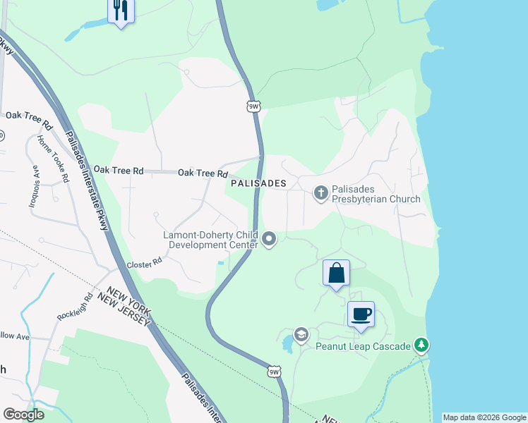 map of restaurants, bars, coffee shops, grocery stores, and more near 167 Route 9W in Palisades